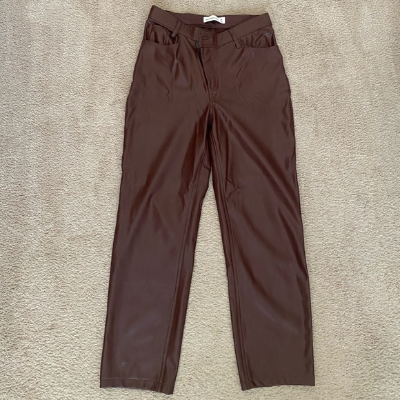 Abercrombie - Brown leather pants with crossover button (Size 26 SHORT) - Picture 3 of 5